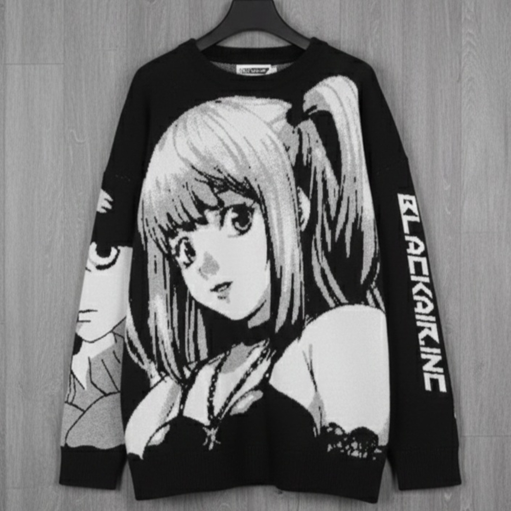 Black Anime Graphic Sweater